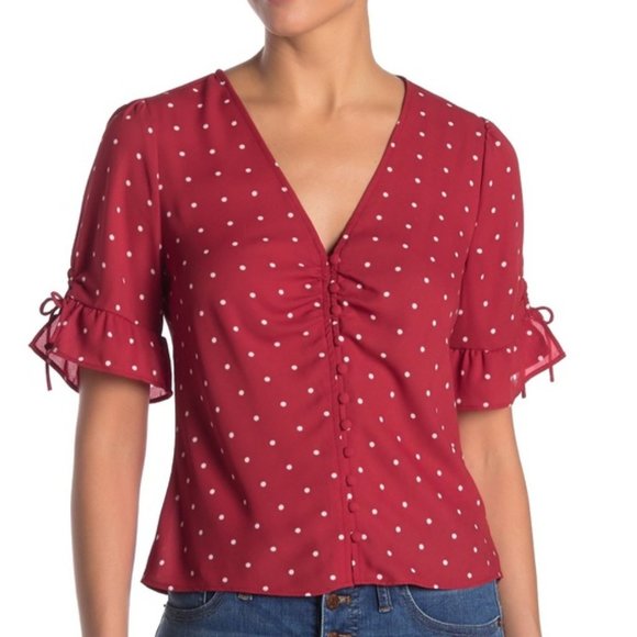 MADEWELL DAYLIGHT TIE SLEEVE TOP IN POLKA DOTS NWT - Picture 4 of 11